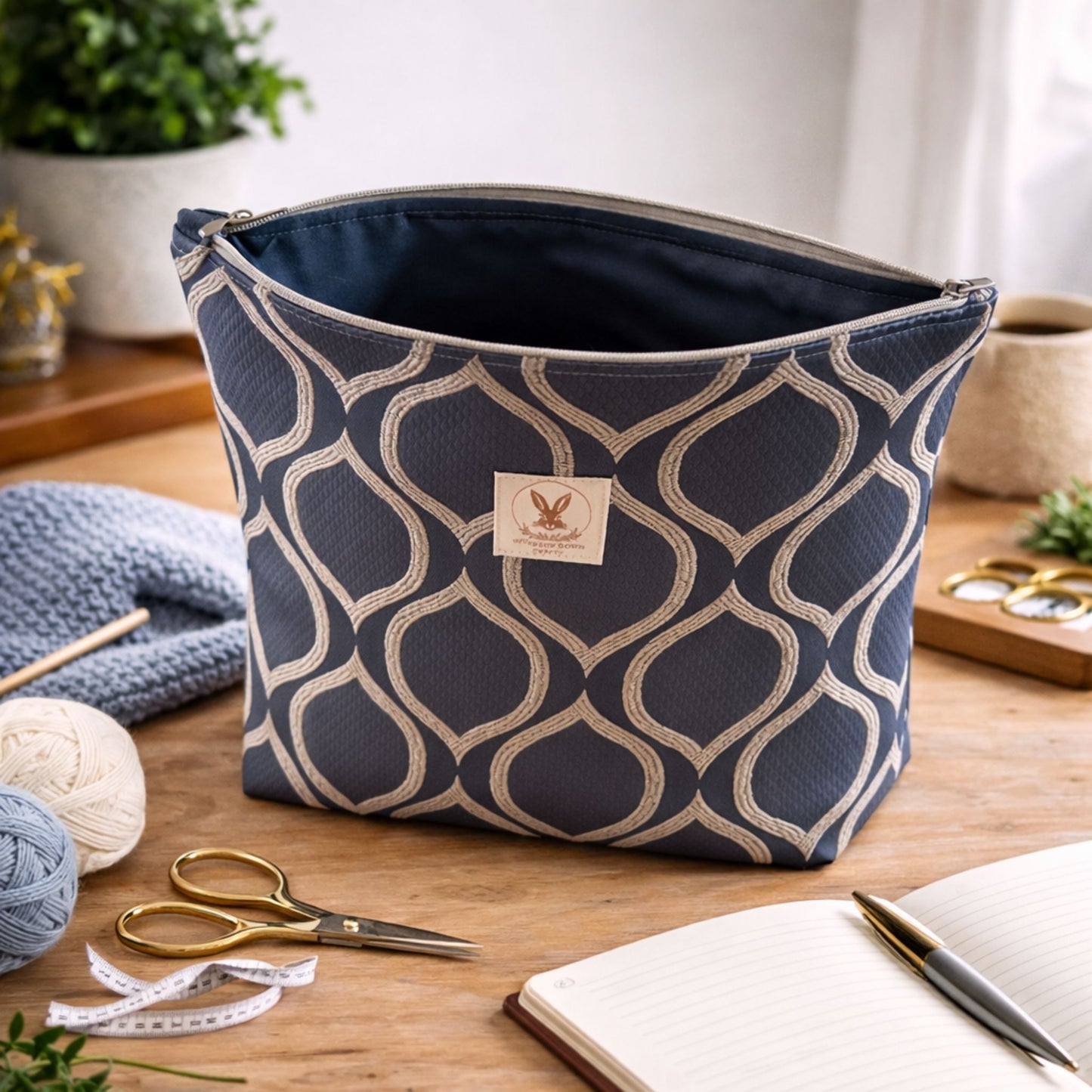 Blue Geometric Zip Pouch