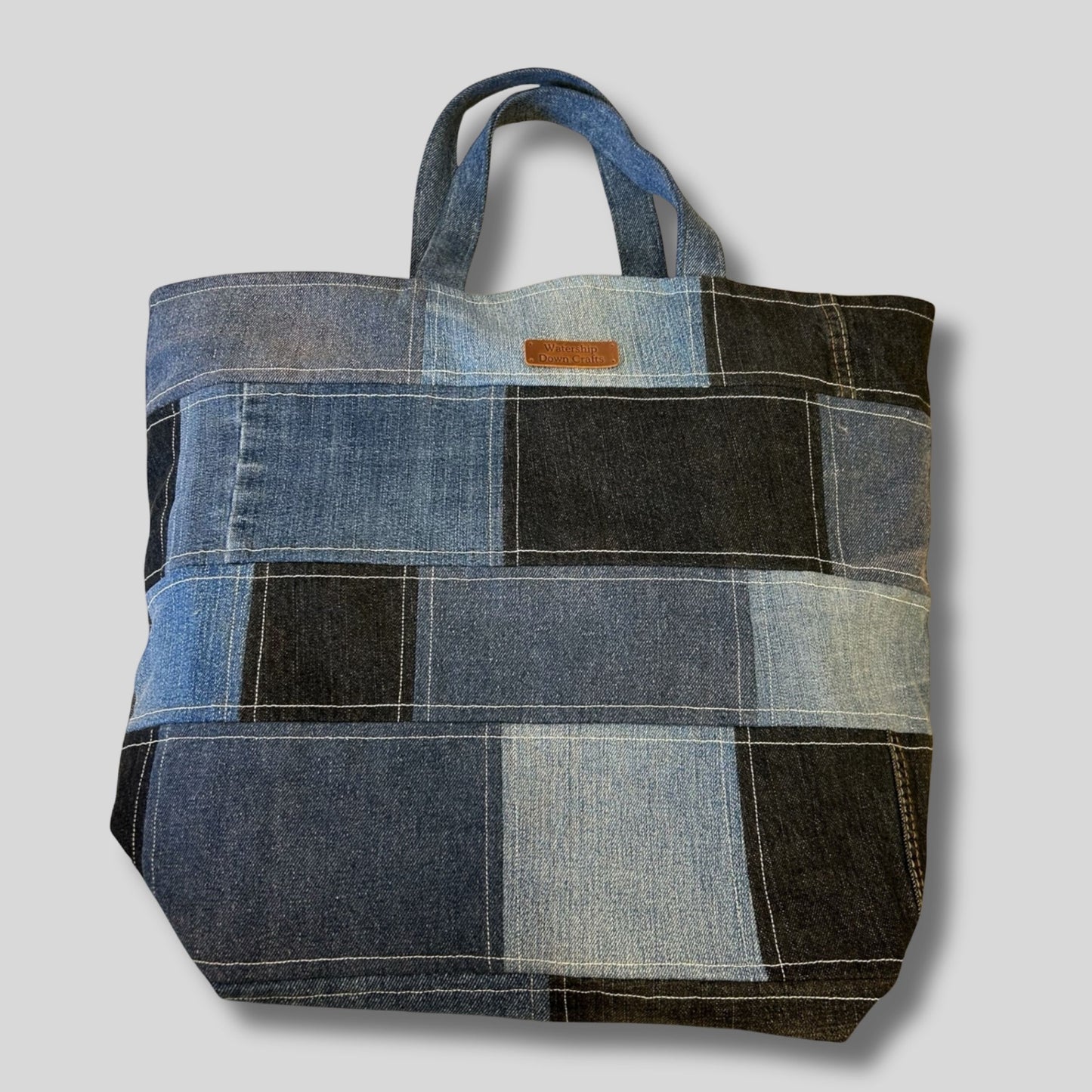 Denim Patchwork Tote Bag – Large Shoulder Bag with Zip Pocket