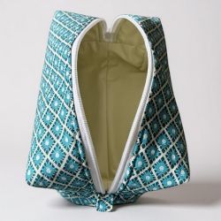 One-of-a-Kind Geometric Cotton Travel & Cosmetic Pouch with Wrist Strap