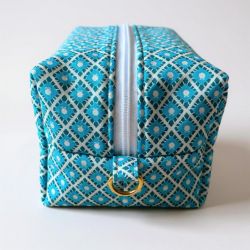 One-of-a-Kind Geometric Cotton Travel & Cosmetic Pouch with Wrist Strap