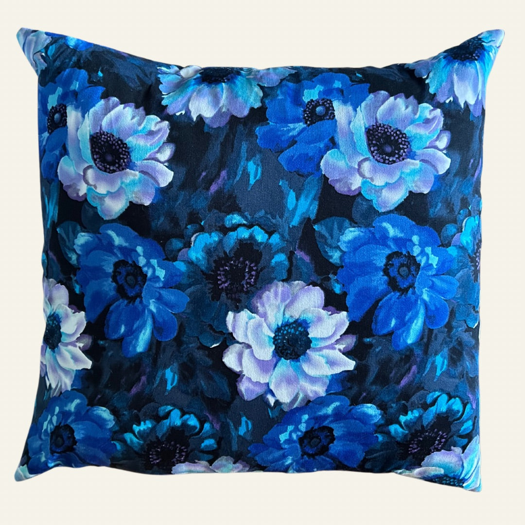 Dark Blue Floral Handmade Cushion Cover | Limited Edition Eco-Friendly Fabric