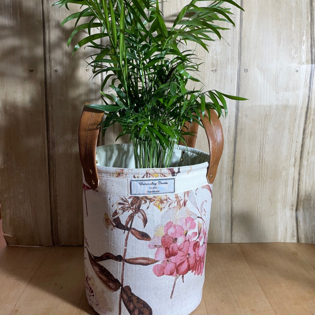 Handmade linen Fabric Basket with indoor plant