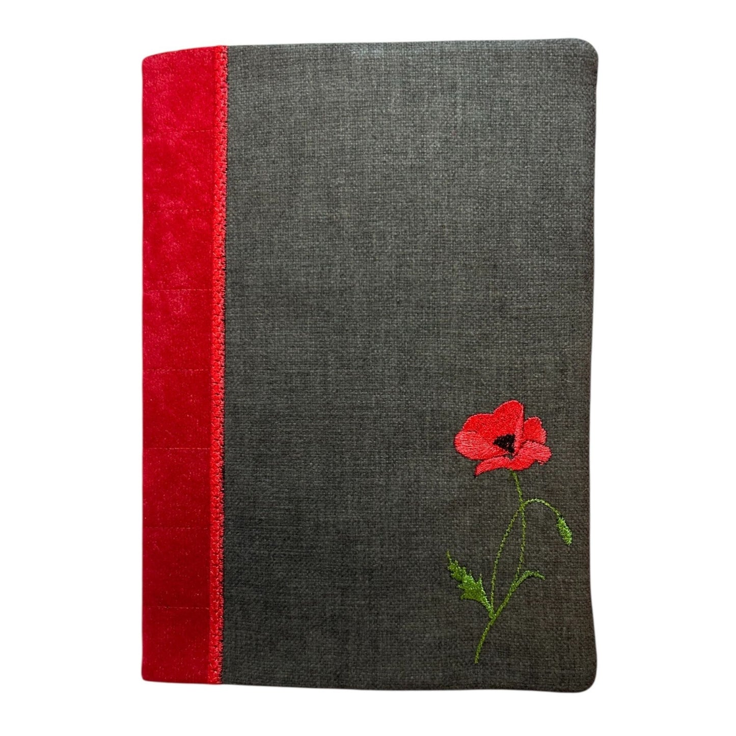 Embroidered Poppy A5 Notebook Cover – One of a Kind with Hardback Ruled Notebook
