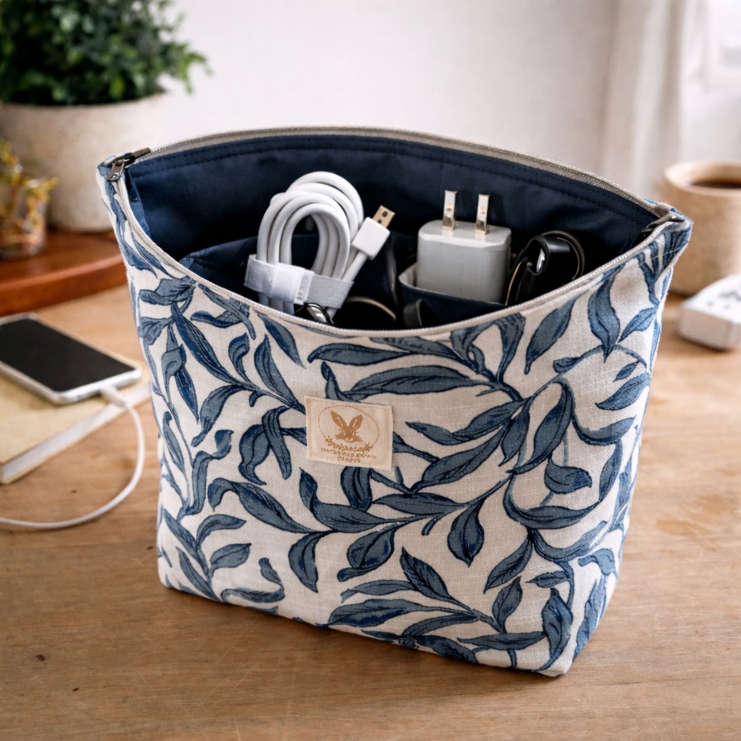 Blue Leaf Cotton Pouch