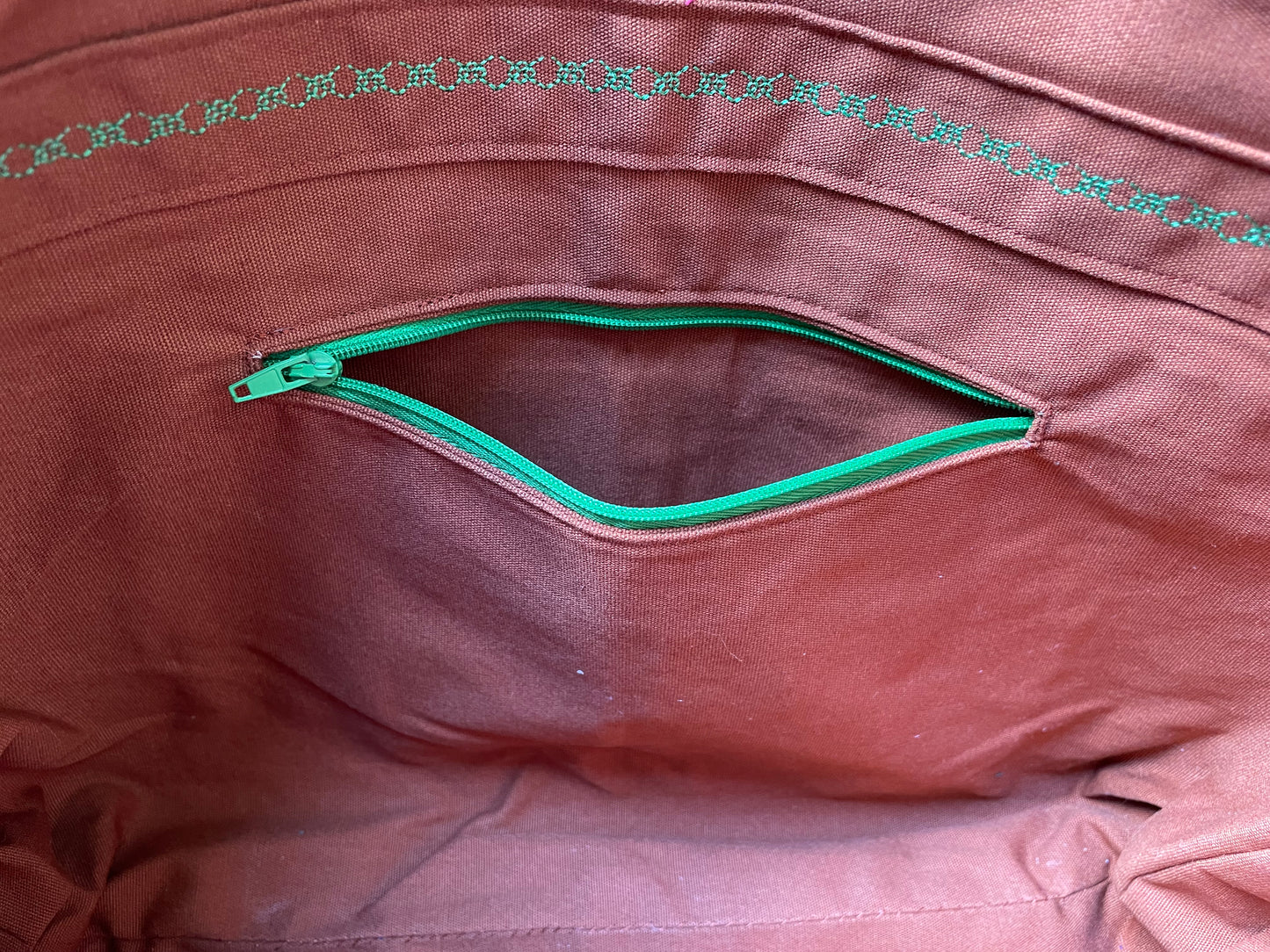 Handmade Green Embroidered Tote Bag