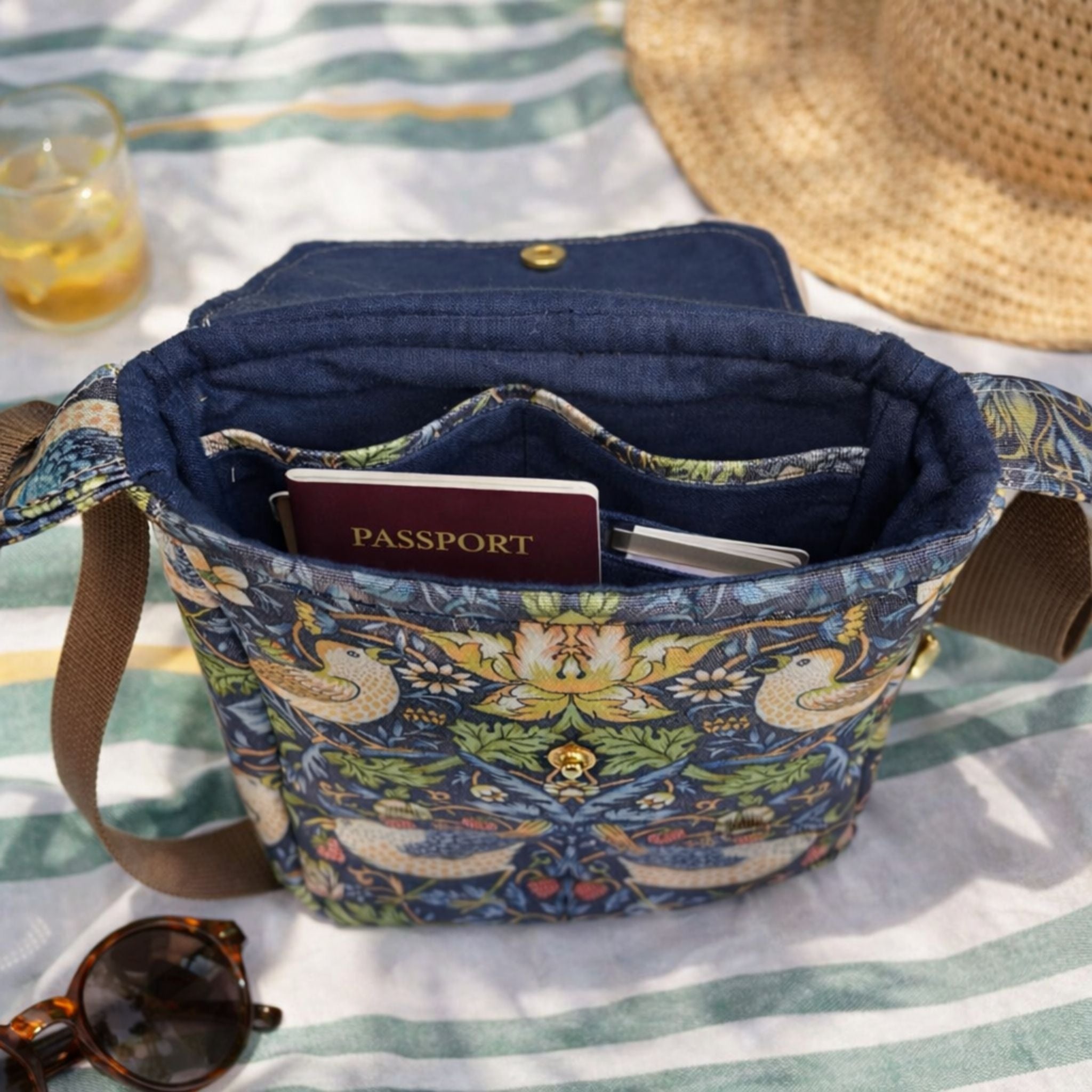 Navy Strawberry Thief Crossbody Bag