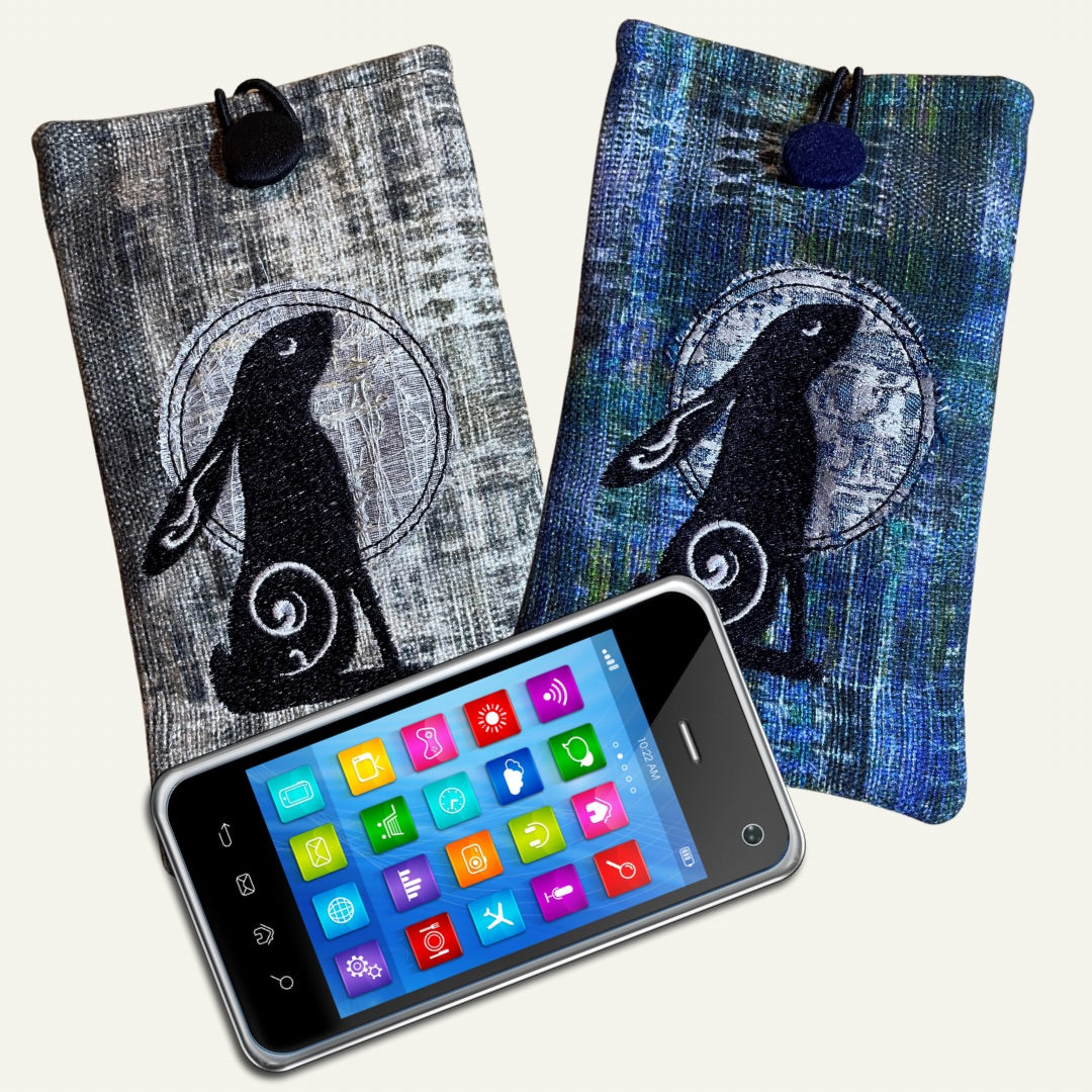 Handmade Phone Sleeve Rabbit Hare Moon Gazing