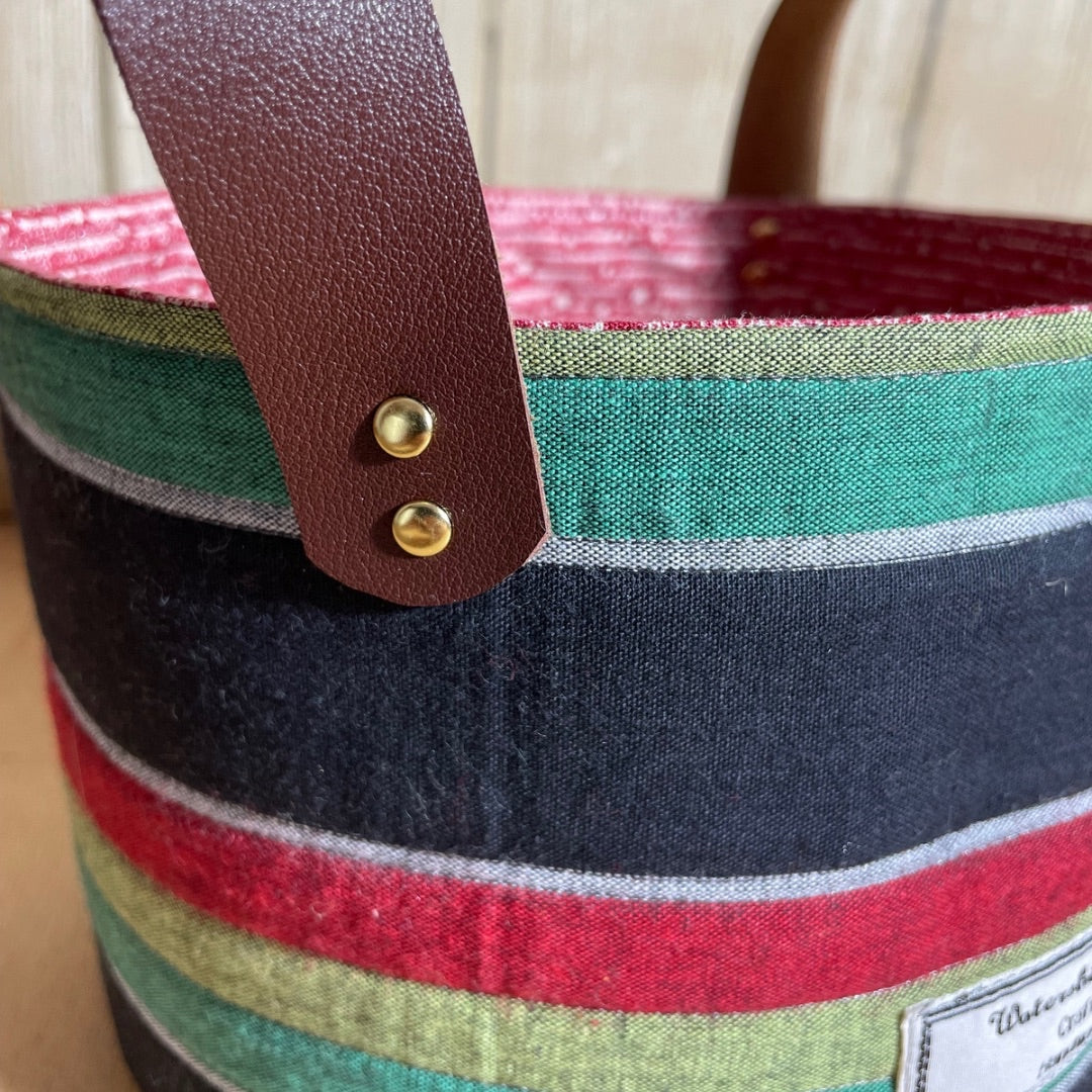 handmade stripe fabric basket with handles detail