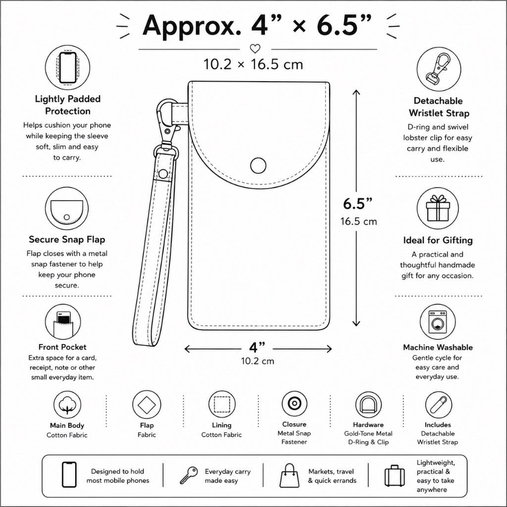 Padded Cotton Phone Sleeve Wristlet (Multiple Designs)