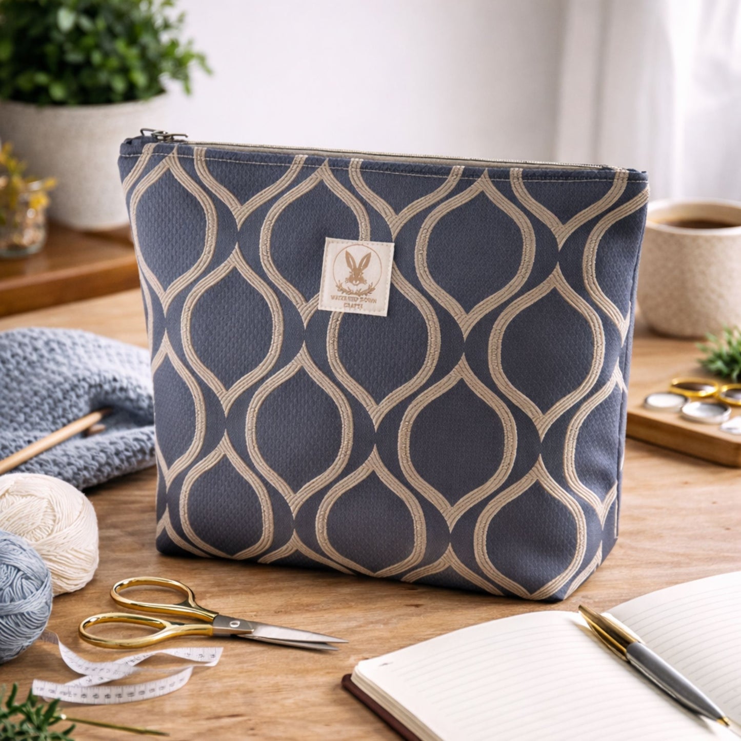 Blue Geometric Zip Pouch