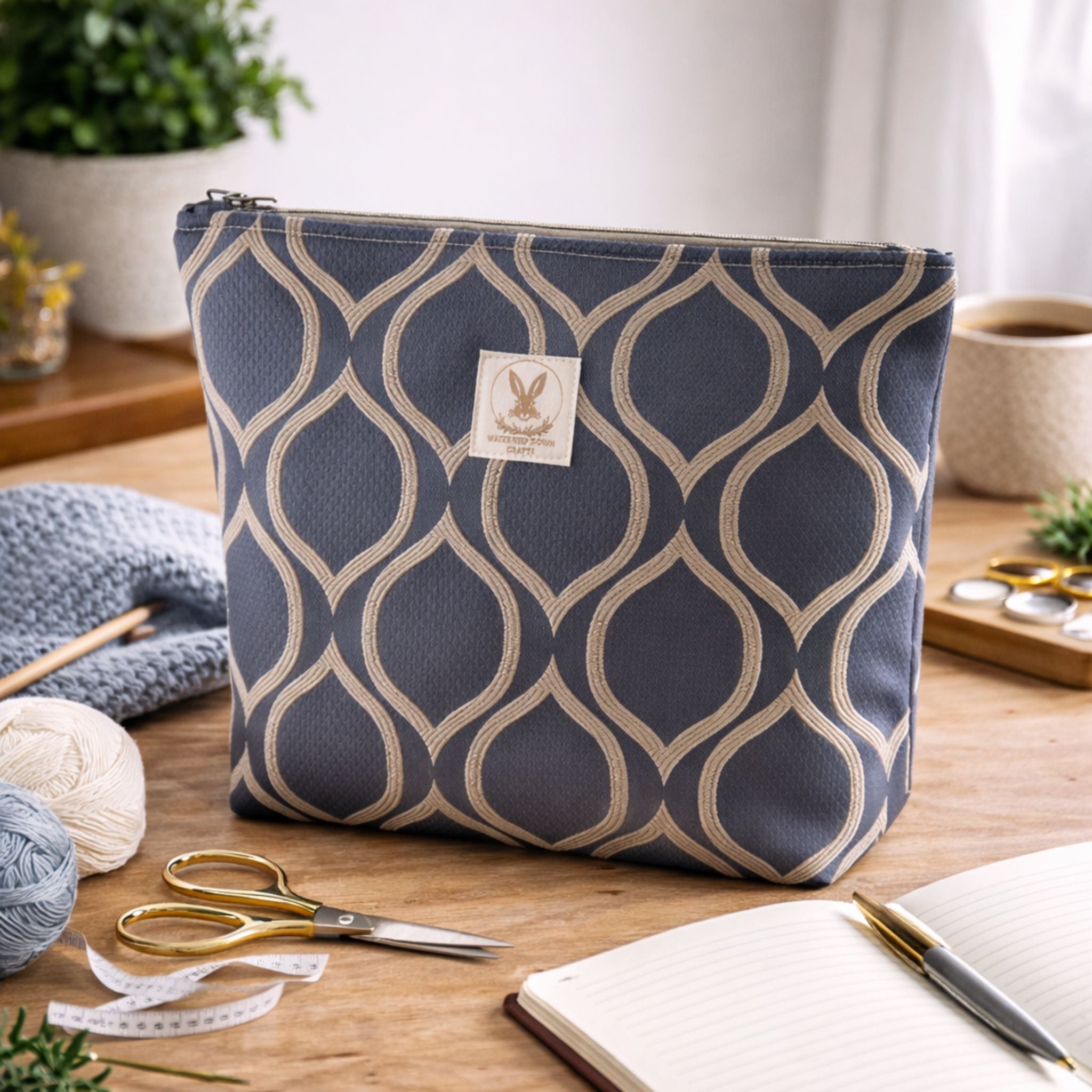 Blue Geometric Zip Pouch