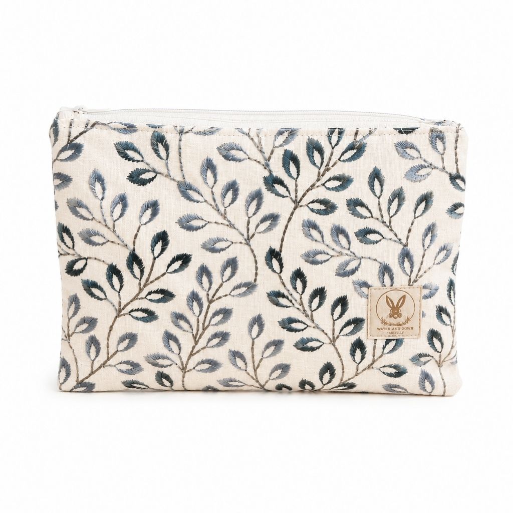 Off-White Embroidered Cotton Zip Pouch