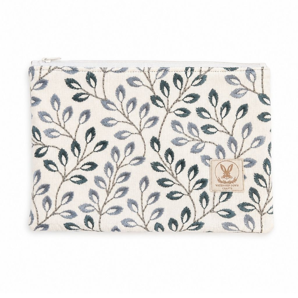 Off-White Embroidered Cotton Zip Pouch