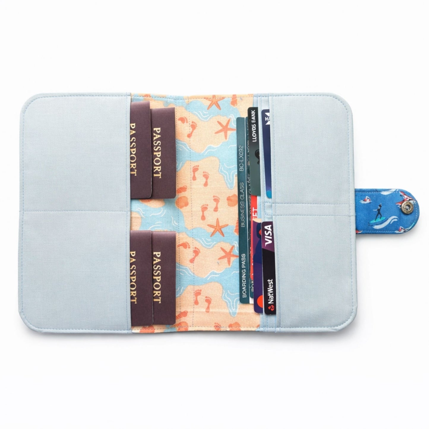 Family Passport Holder Travel Wallet | Multi-Passport & Document Organiser – Blue Surfing