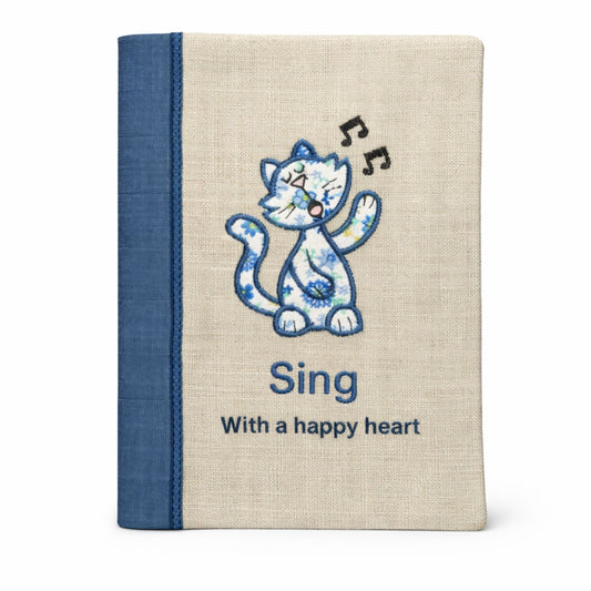 Eco-Chic A5 Handmade Notebook Cover with Cheerful Cat Design