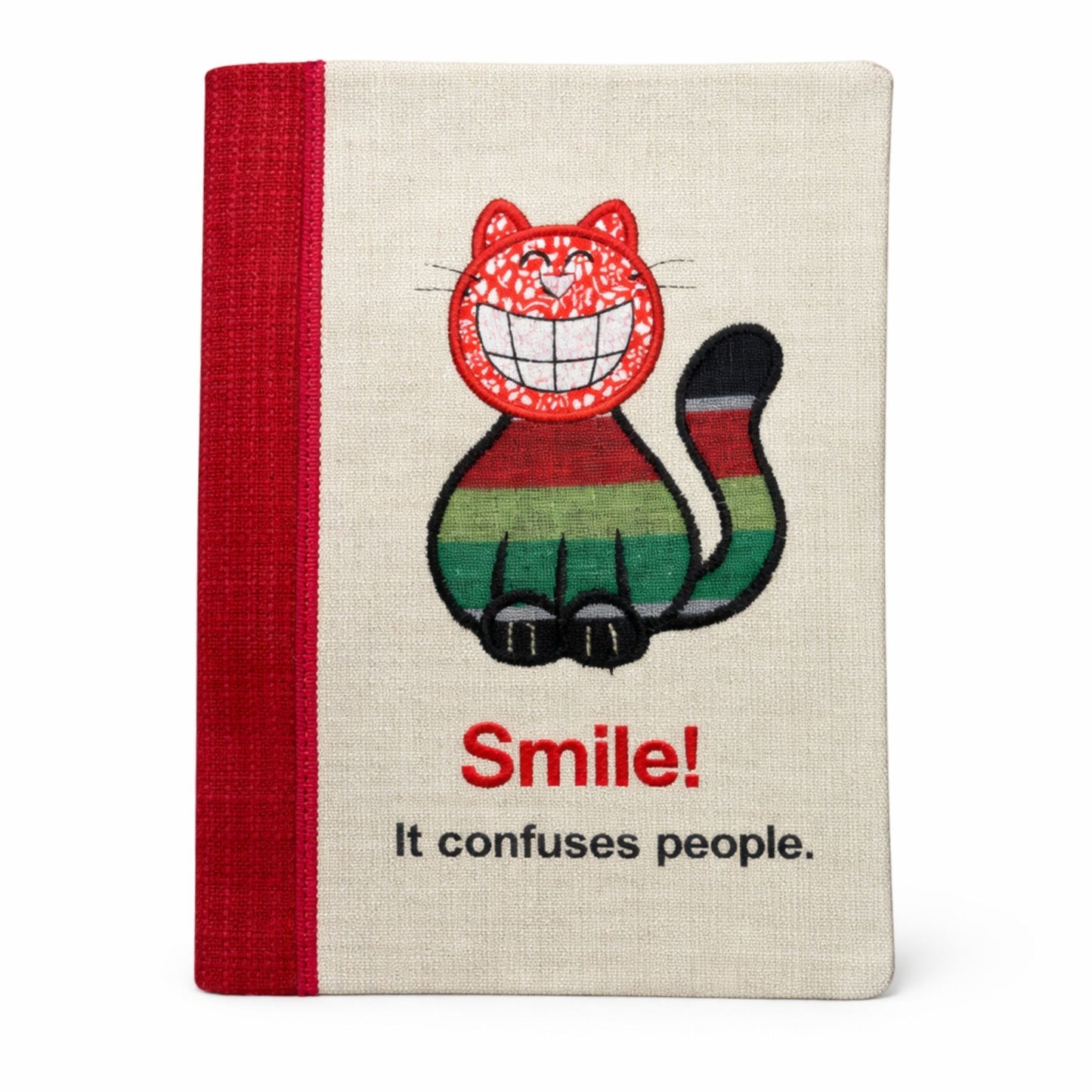 Handmade A5 Reusable Fabric Notebook Cover with Appliquéd Cartoon Cat