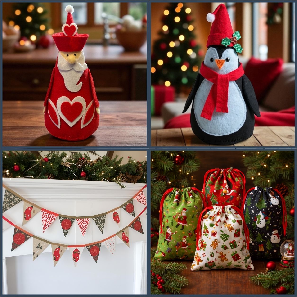 Christmas Sewing Pattern Bundle – 4 PDF Tutorials for Felt Ornaments, Gift Bags and Bunting