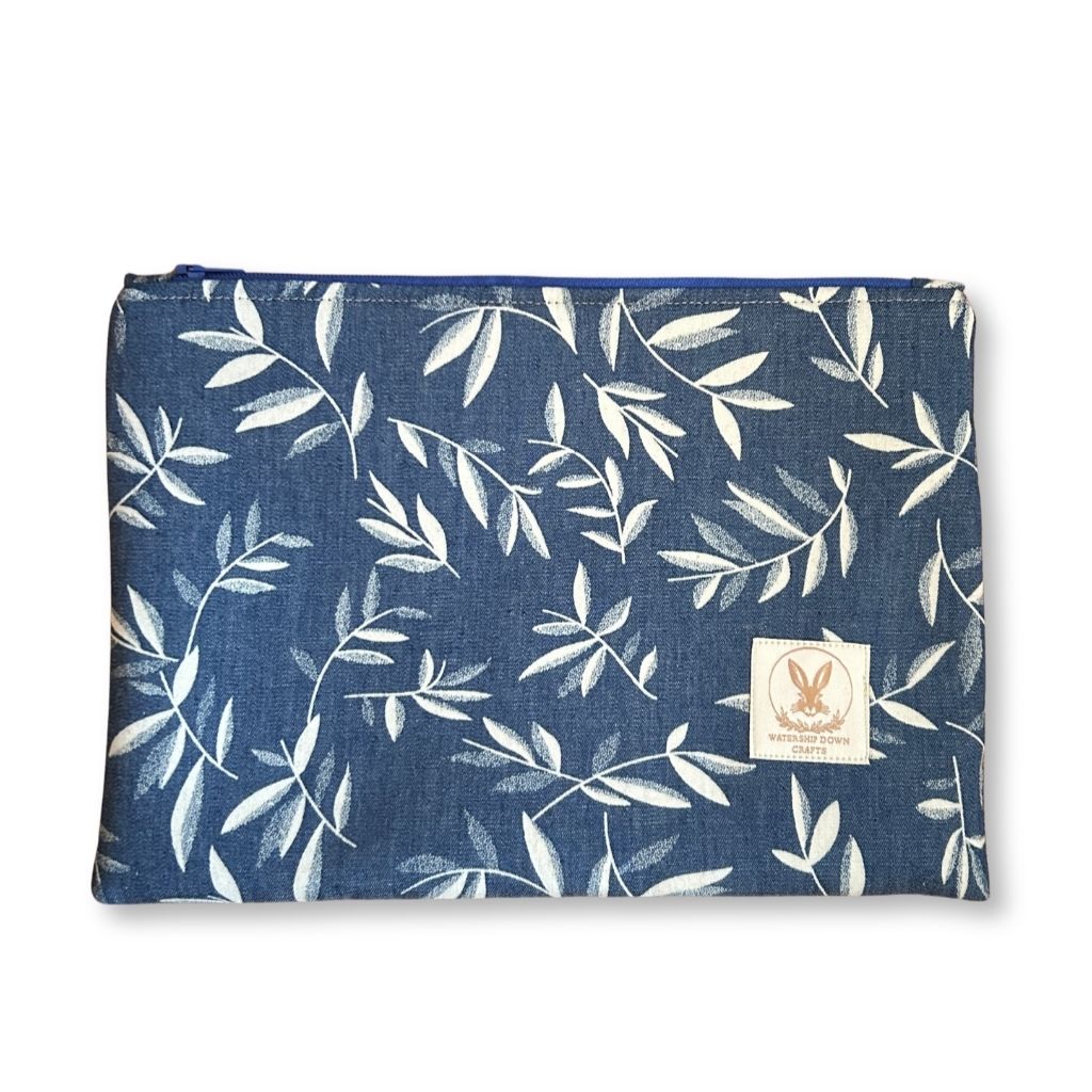 Mid blue leaf denim zip pouch