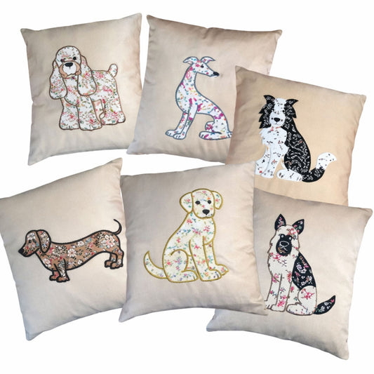 Dog Breed Cushions - Decorative Cotton Throw Pillows with Appliquéd Dog Designs