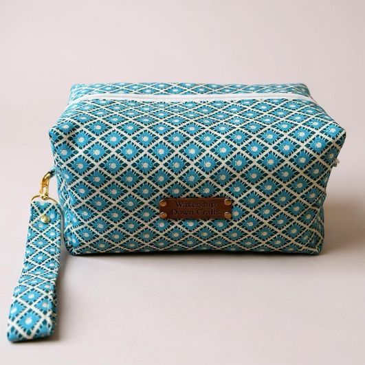 One-of-a-Kind Geometric Cotton Travel & Cosmetic Pouch with Wrist Strap