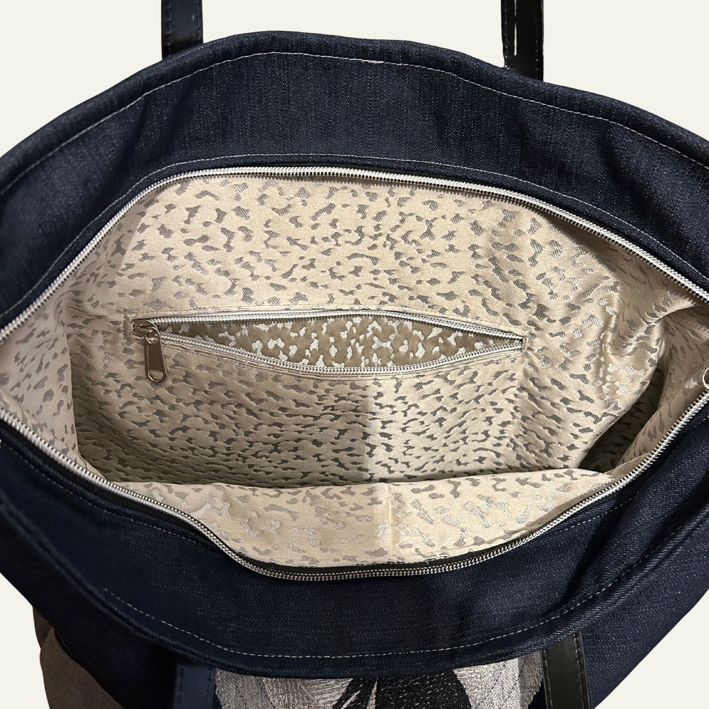 Indigo Denim Moon Gazing Hare Tote Bag – One-of-a-Kind Design