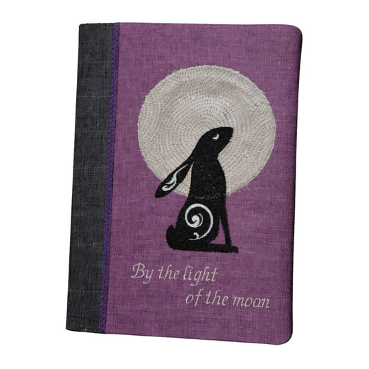 Moon Gazing Hare Embroidered A5 Notebook Cover – Purple Edition