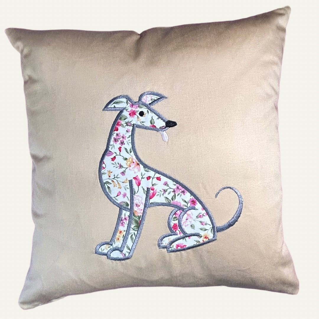 Handmade Cushion with Greyhound applique