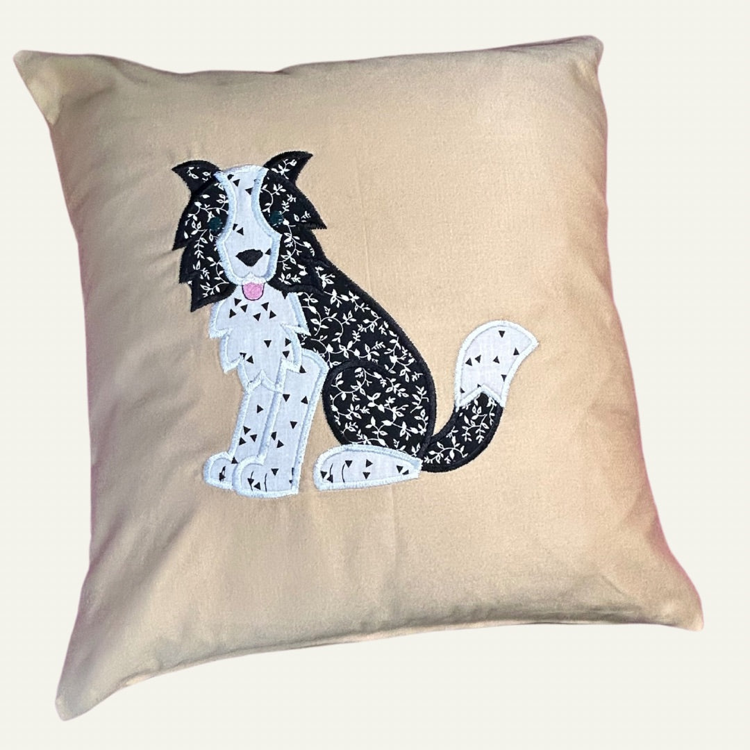 Handmade Cushion with Border Collie applique