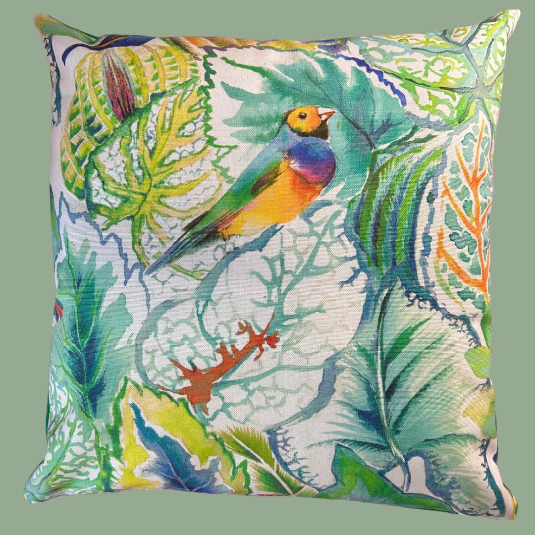 Vibrant Tropical Bird Print Cushions 16 Handmade Square Decorative