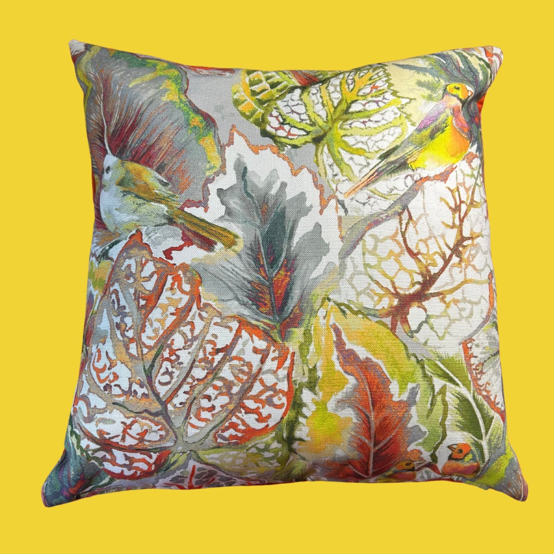 Vibrant Tropical Bird Print Cushions - 16" Handmade Square Decorative Pillows with Colourful Canvas Back