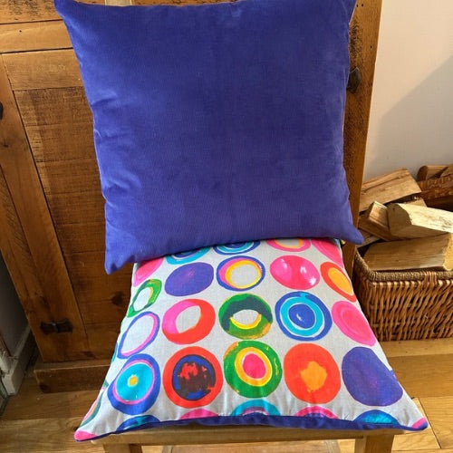 Handmade Sustainable Cushion Cover: Bright, Bold Multi-Coloured & Purple Corduroy