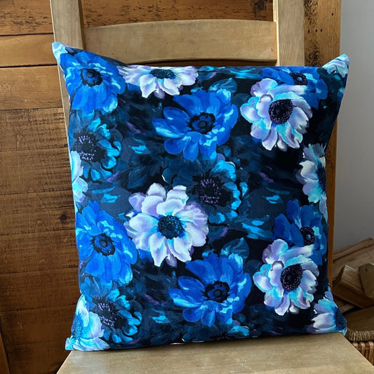 Dark Blue Floral Handmade Cushion Cover | Limited Edition Eco-Friendly Fabric