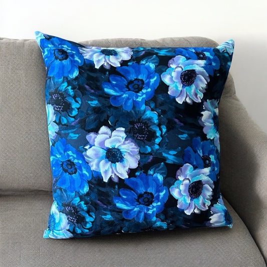 Dark Blue Floral Handmade Cushion Cover | Limited Edition Eco-Friendly Fabric