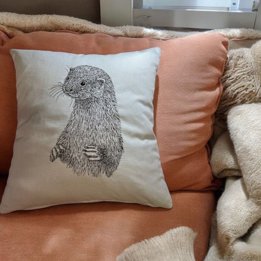 Handmade Otter Sketch Embroidered Cushion: A Blend of Art and Comfort