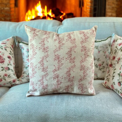 Limited Edition Handmade Cushion Cover | 18-Inch 'Daphne' red Linen Blend by Kate Forman