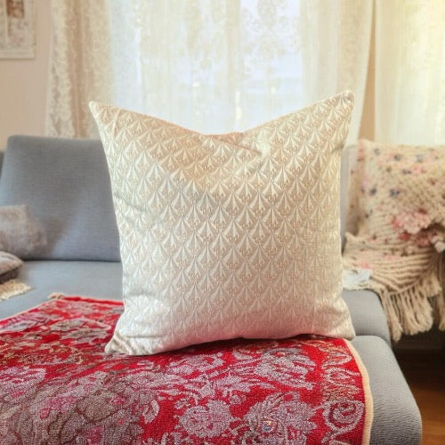 Sustainable Handmade Cushion Cover - Coral & Cream Print | 18-Inch Limited Edition