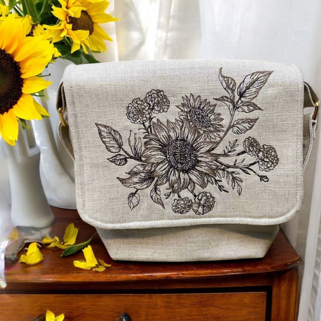 Sunflower Embroidered Handmade Crossbody Bag