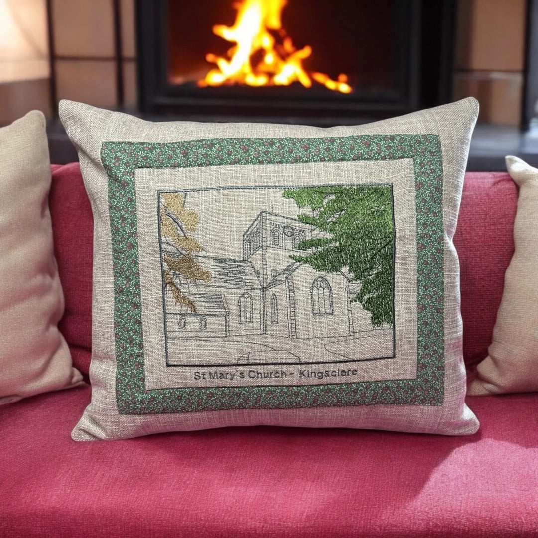 Kingsclere Church Embroidered Cushion