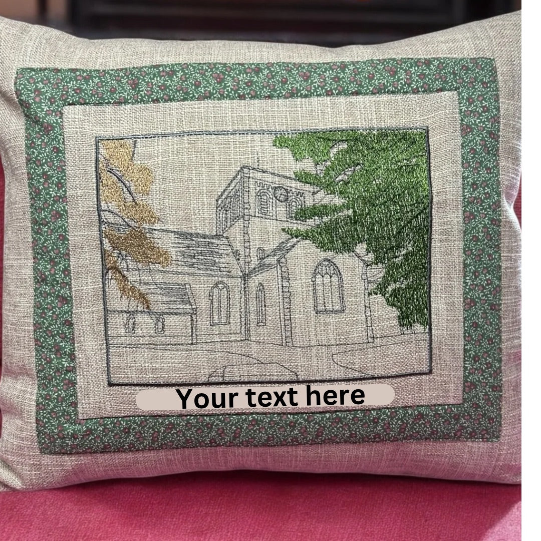 Kingsclere Church Embroidered Cushion