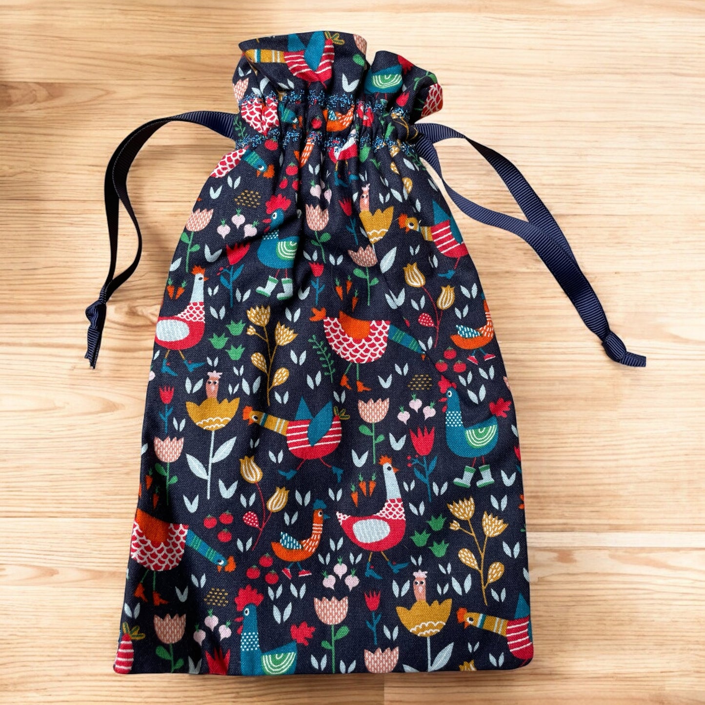 Handmade Drawstring Bag - Chickens