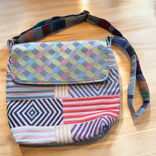 Handmade Unique Messenger Crossbody Bag – Pink and Blue Edition