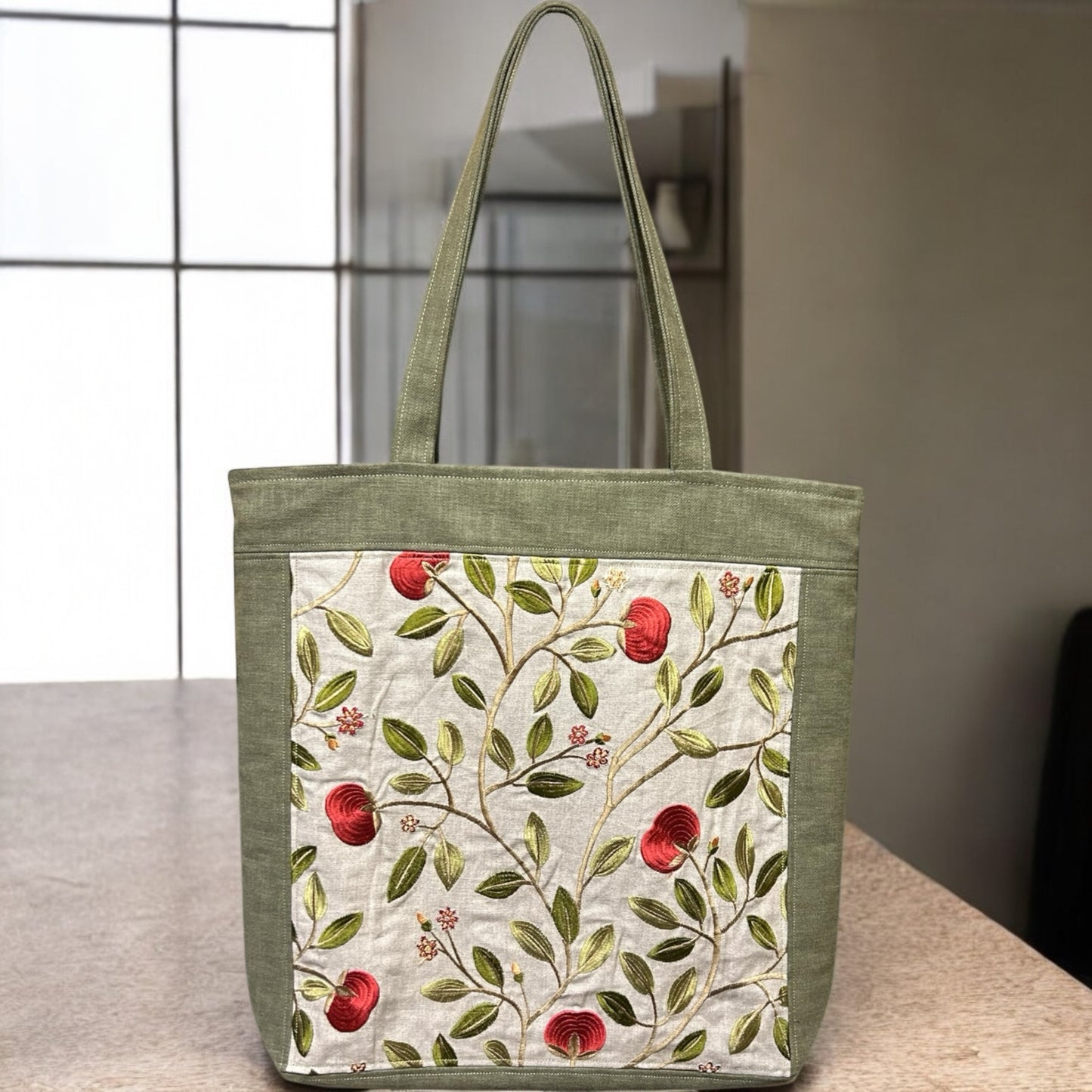 One-of-a-Kind Embroidered Tote Bag with Zip Closure & Pockets.