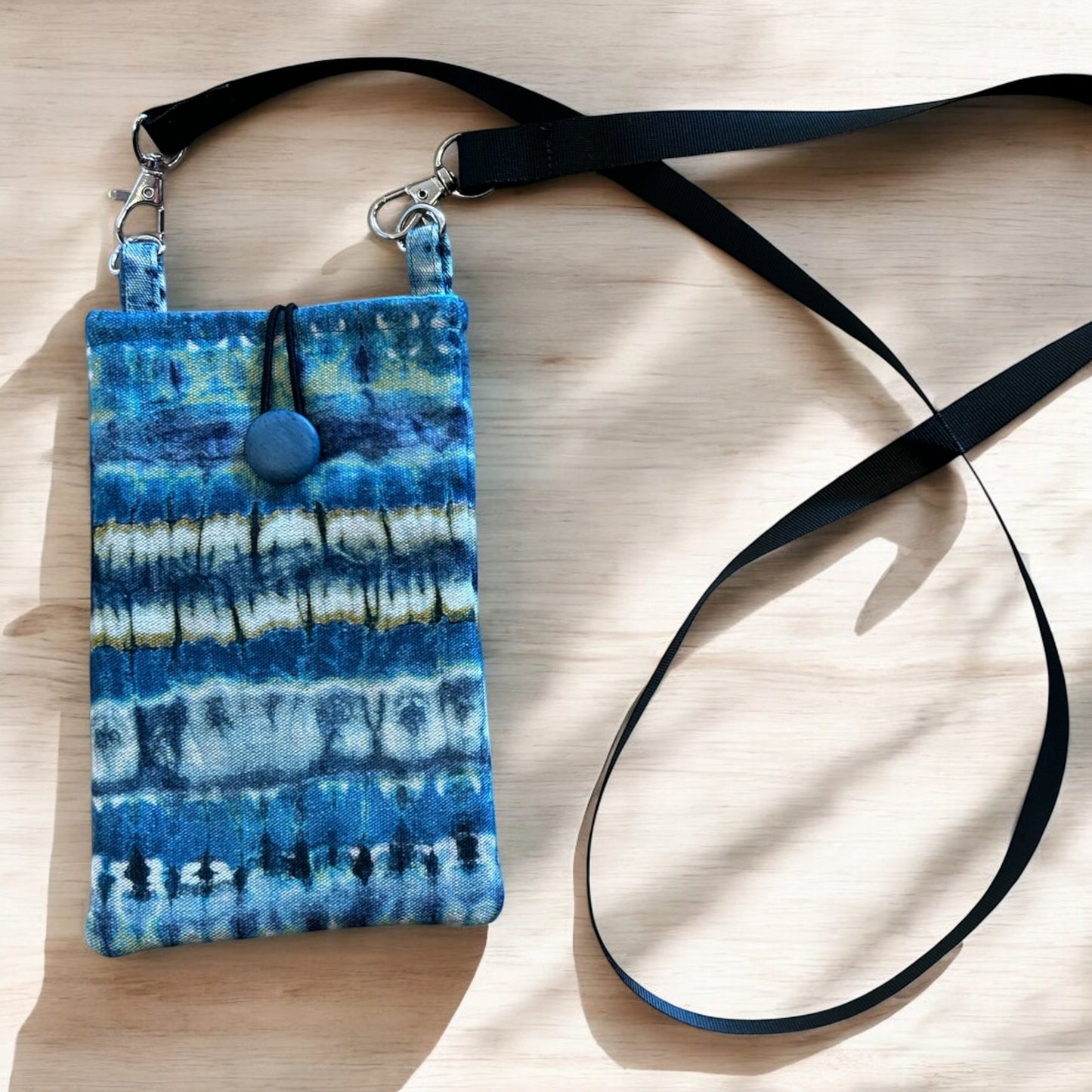 Handmade Small Crossbody Phone Bag - Blue Tie-Dye Fabric, One-of-a-Kind