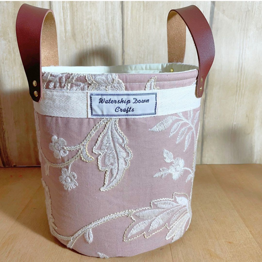 Crewel Embroidered handmade fabric basket