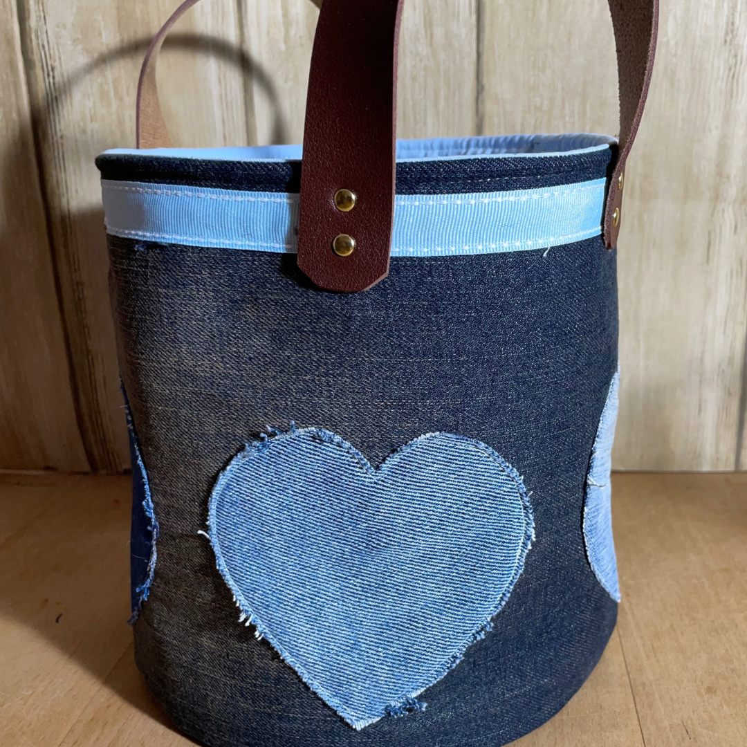 Handmade denim fabric basket detail