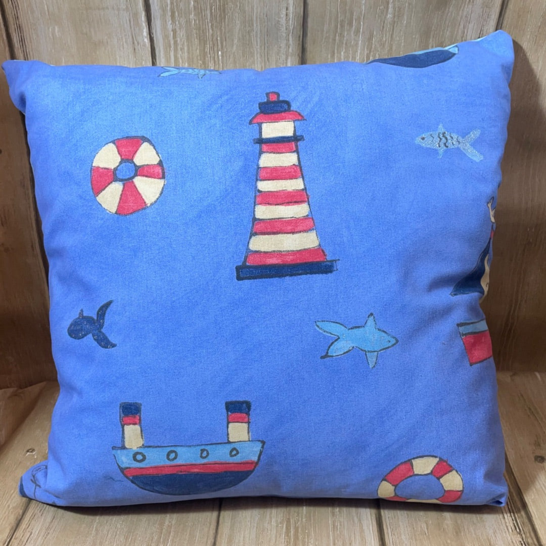 Back of seagull cushion with nautical theme