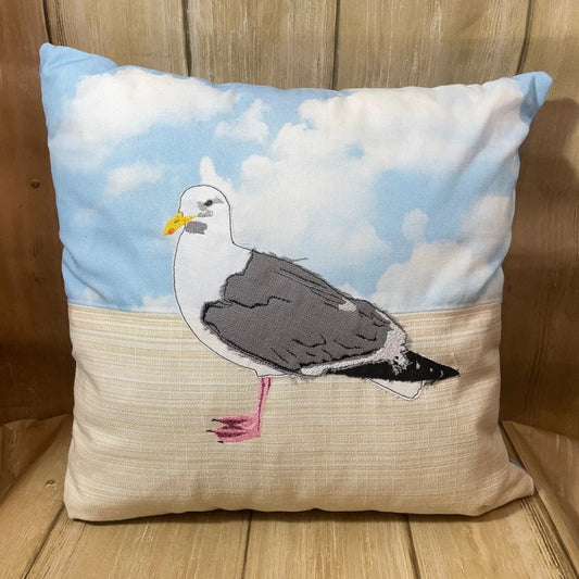 Raw edge appliqued seagull cushion front