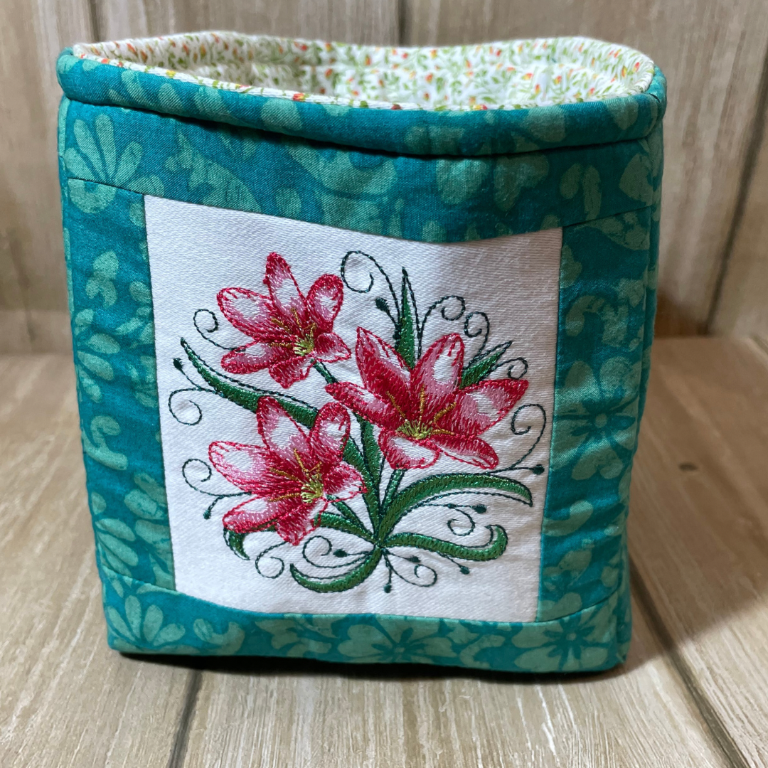 Embroidered Fabric Basket red crocus