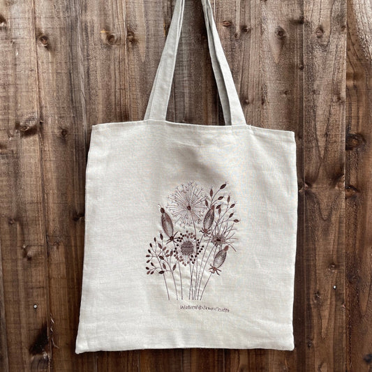 Embroidered Wild flower Linen Tote Bag