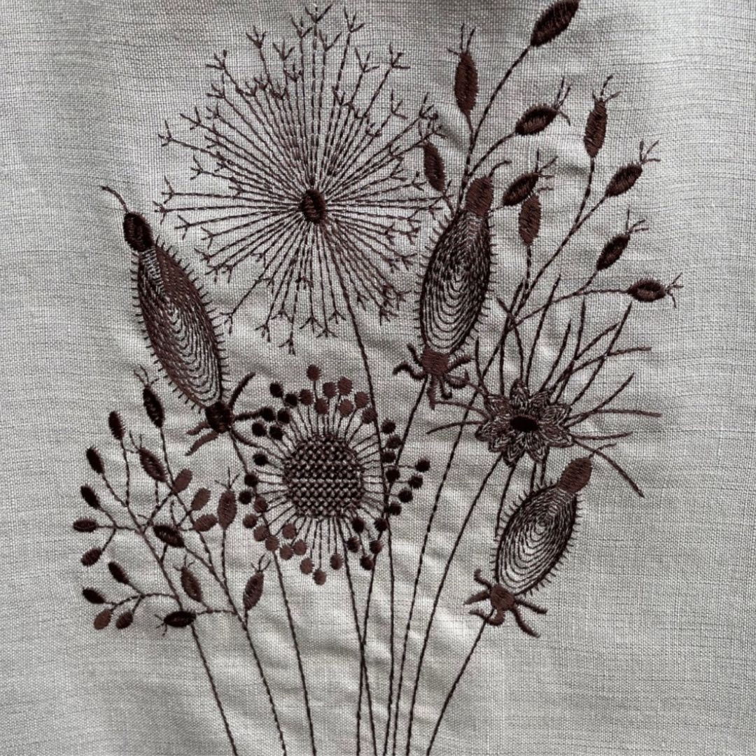 Wild Flower Embroidery on Linen Tote Bag